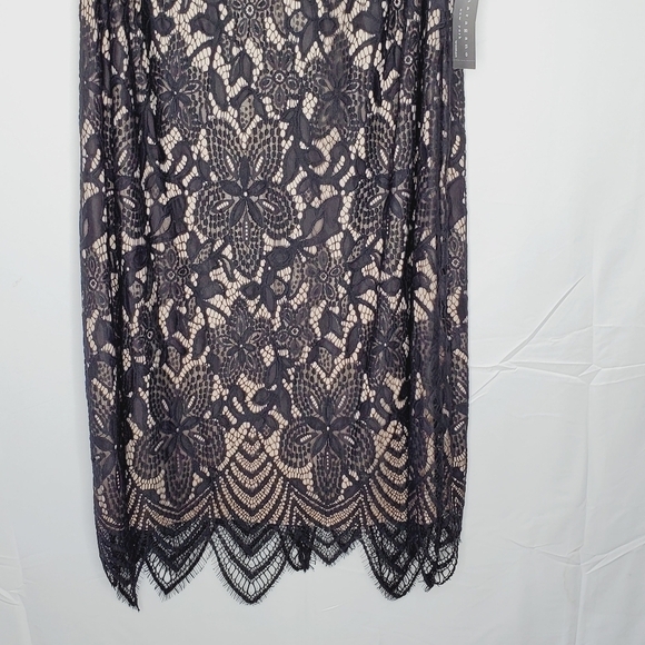 Sharagano Lace Overlay Fringe Hem Dress 22W Black Sleeveless Cocktail Whimsy NEW - Picture 5 of 14